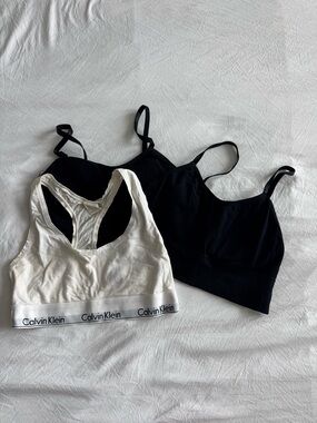 Calvin Klein Women's Cotton Logo Bralette in White & Black Bralettes